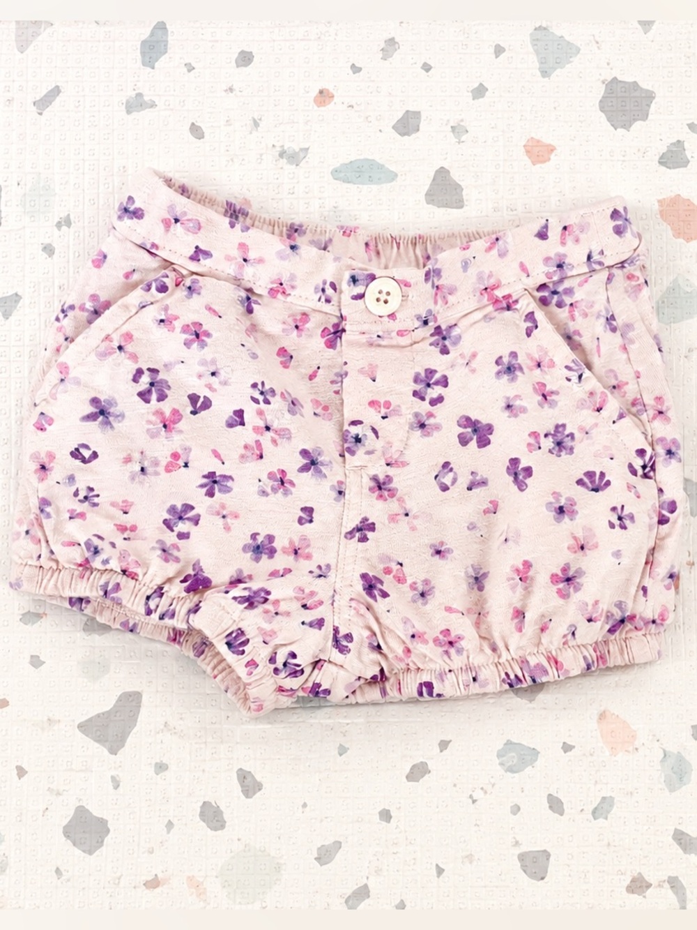 Girls Floral Pink Bubble Shorts with Purple Accent